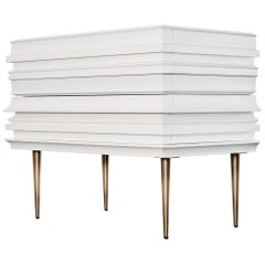 Contemporary Lacquer White Wood Moldings on a Pair of Nightstands by Luis Pons