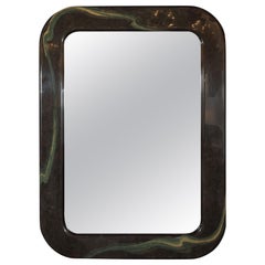 Mid-Century Modern Olive Gray Resin Wall Mirror with Amorphic Swirl Detailing