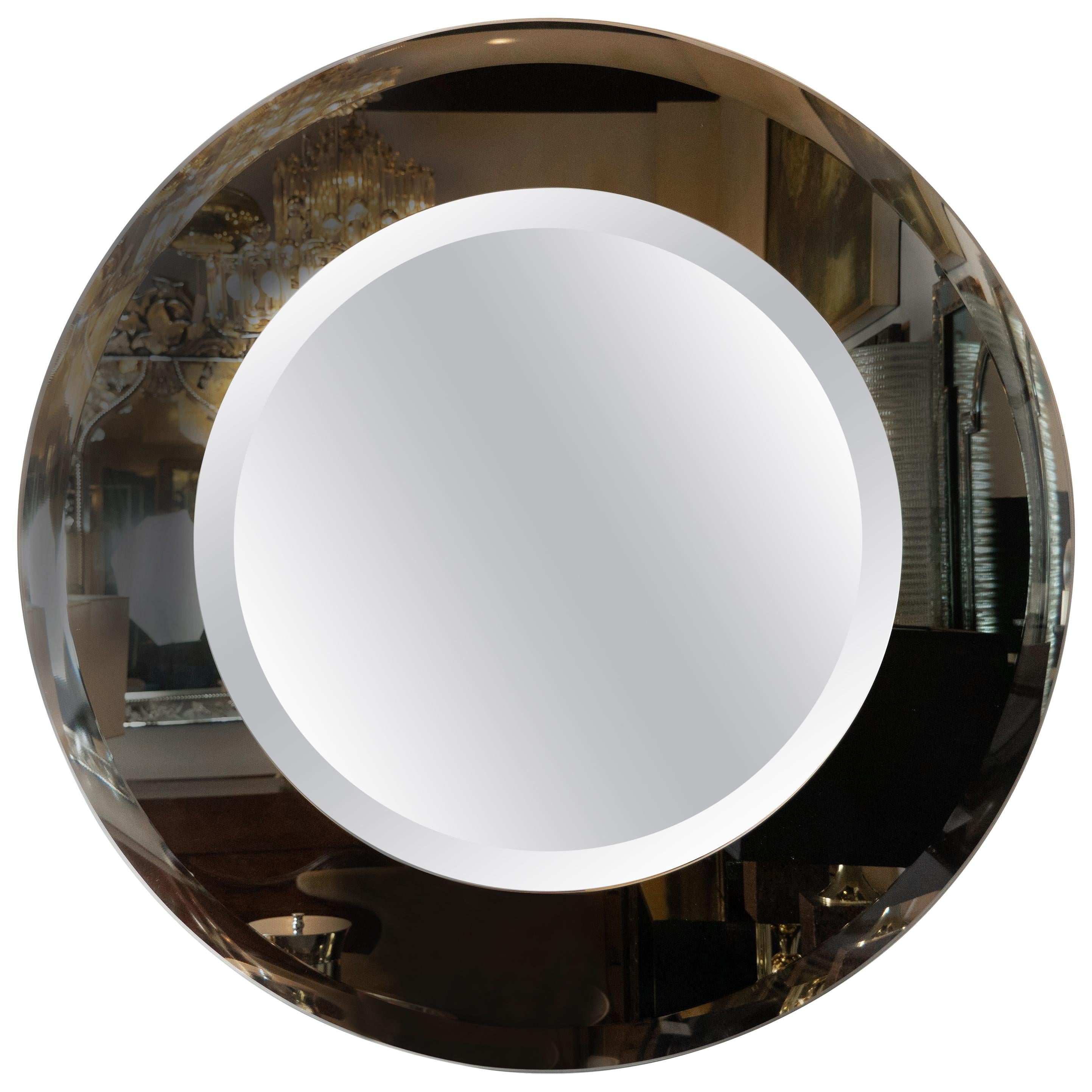 Sophisticated Modernist Custom-Made Starfire Mirror with Concentric Circles