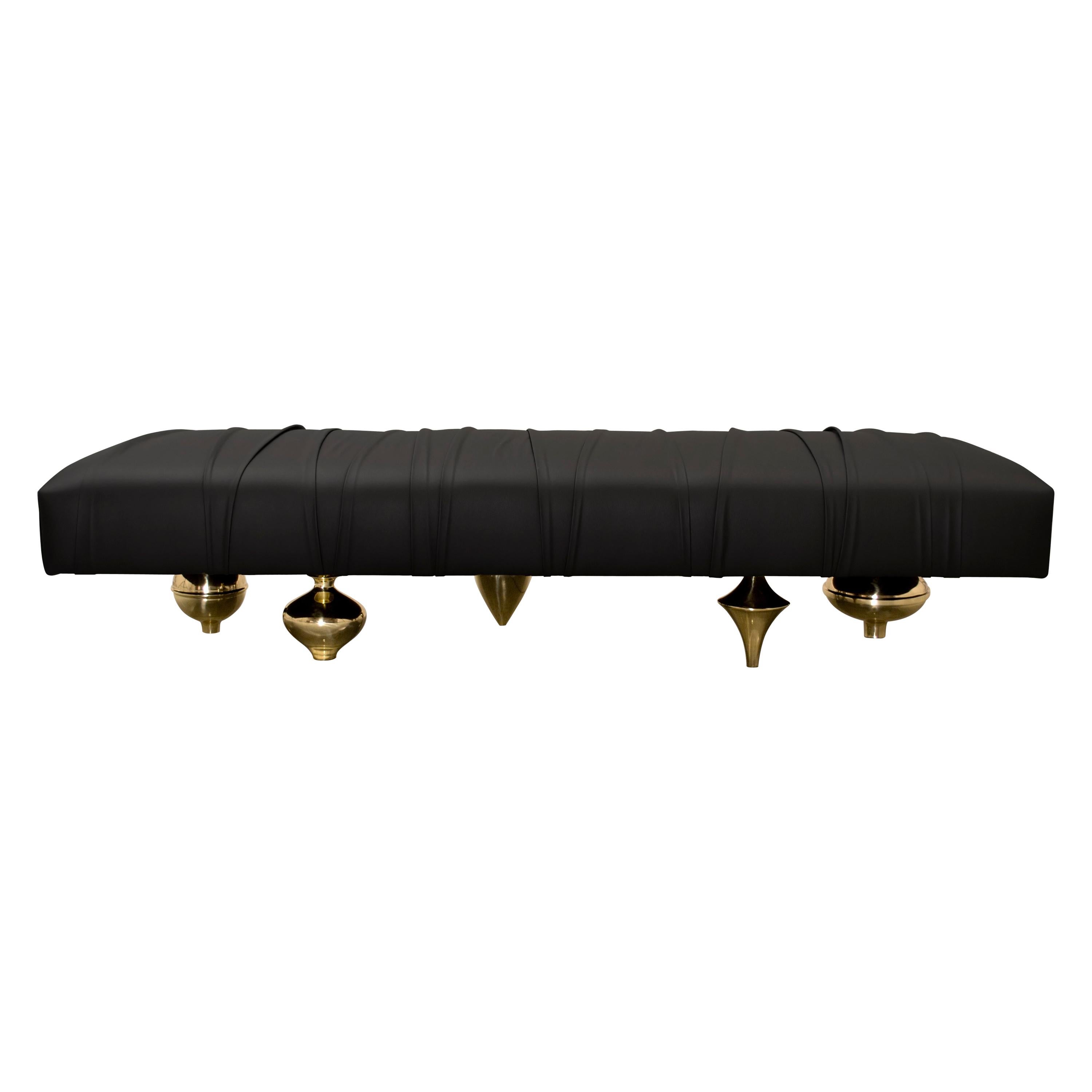II Pezzo I "Bench" in Upholstered Fine Leather and Gold Plated Brass