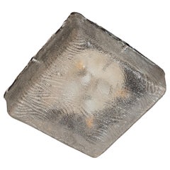 Mid-Century Modern Square Flush Mount in Textured Glass with Chrome Fittings