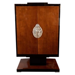 Art Deco Revival Armoire in Walnut, Black Lacquer and Giltwood