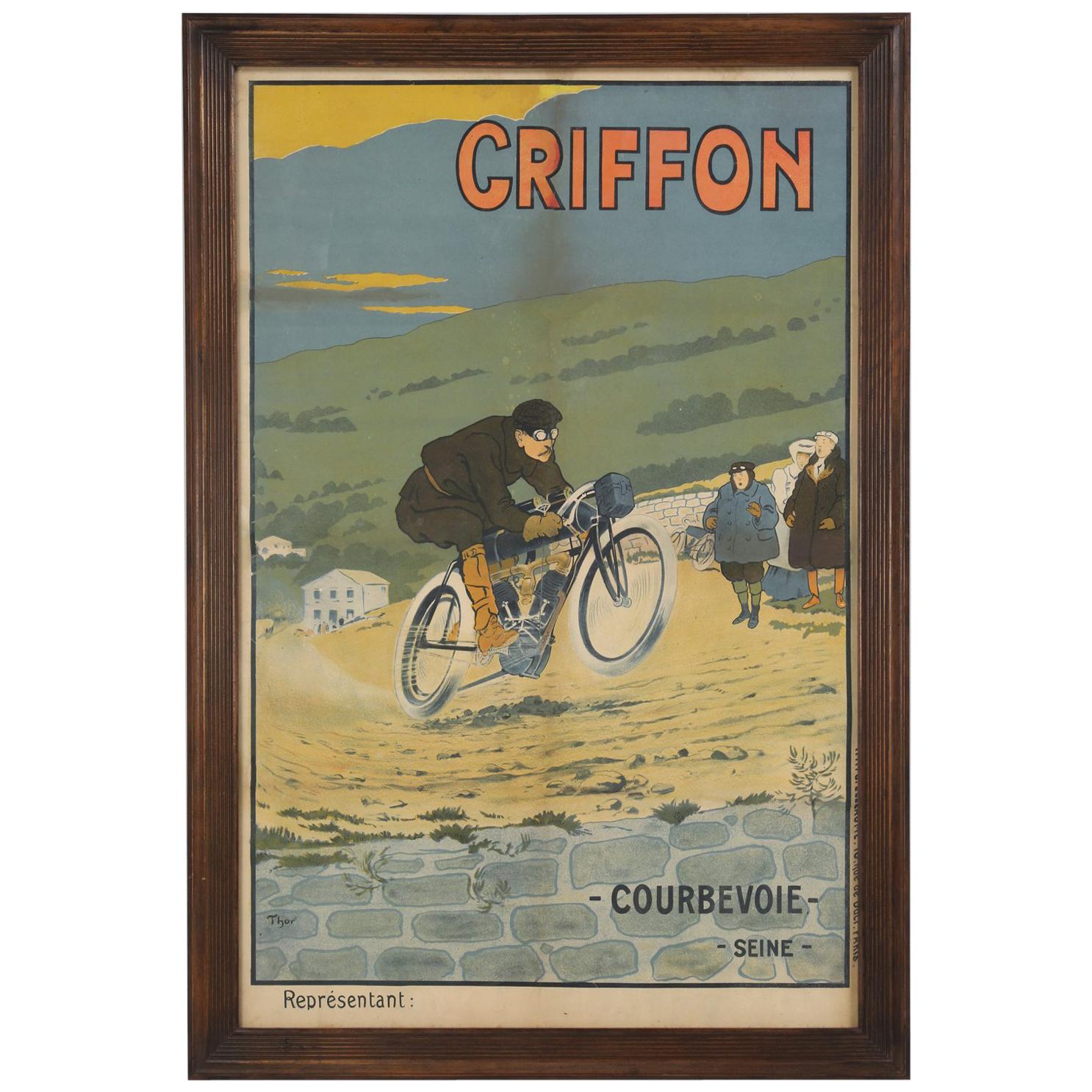 Antique Griffon Motorcycle Racing Poster by Walter Thor, circa 1910