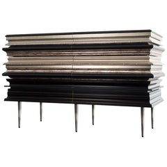 Contemporary Satin Silver and Darkened Wood Moldings Credenza by Luis Pons