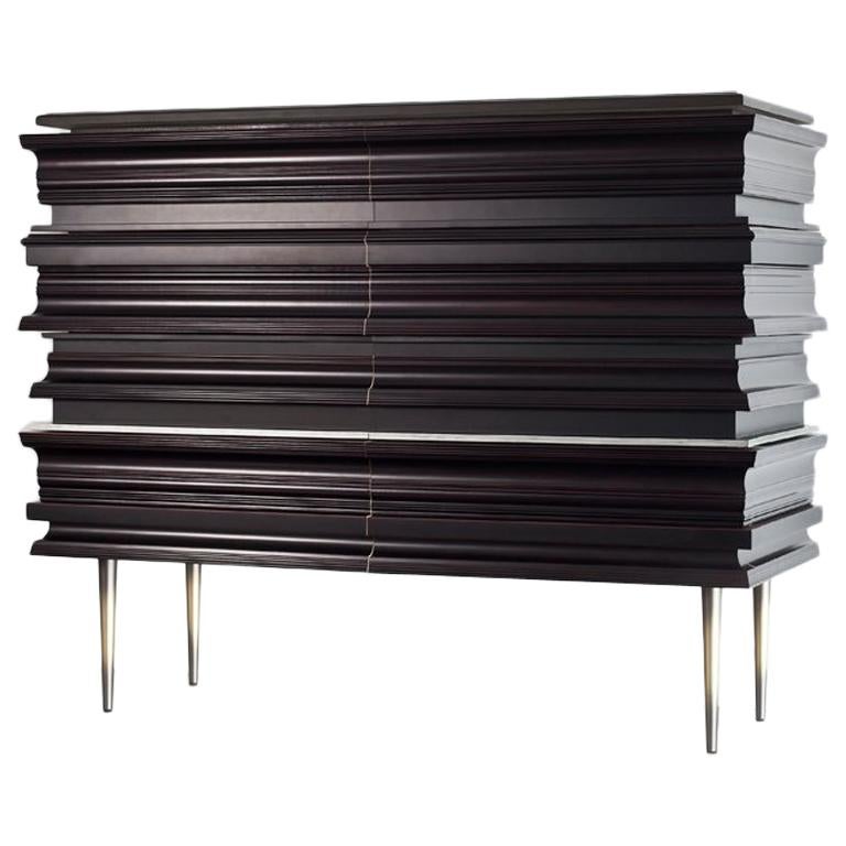 Contemporary Darkened Wood Molding Credenza by Luis Pons For Sale