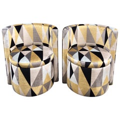 Pair of Round Club Chairs with Kirkby Velvet Geometric Design, 1940s