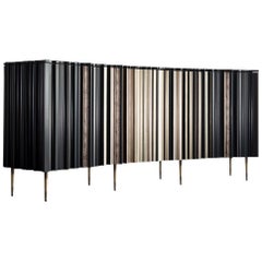 Contemporary Satin Silver and Darkened Wood Curved Sideboard by Luis Pons