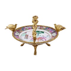 Antique Canton Porcelain Plate and Gilt Bronze Mount, 19th Century