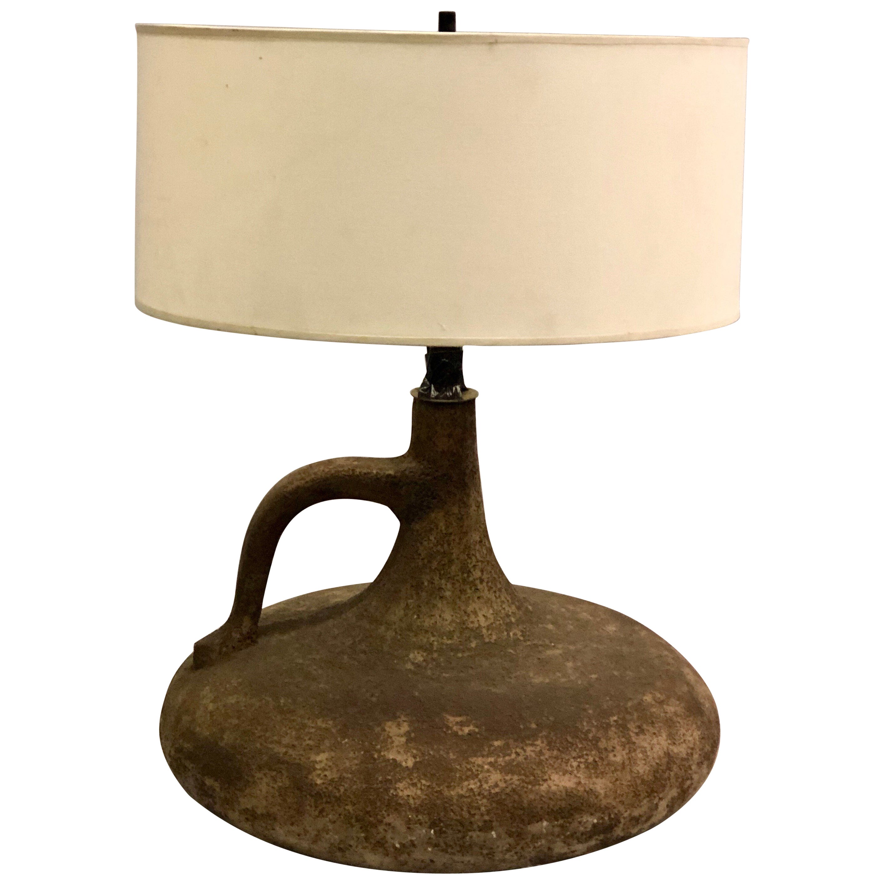 Large Rare Artist French Midcentury Brutalist Pottery Ceramic Table Lamp