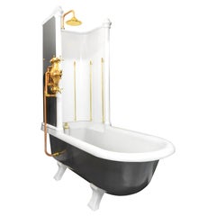 Fully Restored Victorian Canopy Bath, Cast Iron, Brass, and Copper