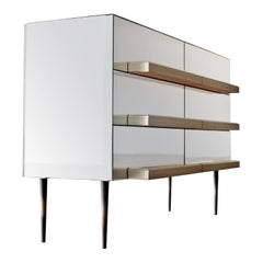 Contemporary Mirrored Credenza with Champagne Molding Handles by Luis Pons