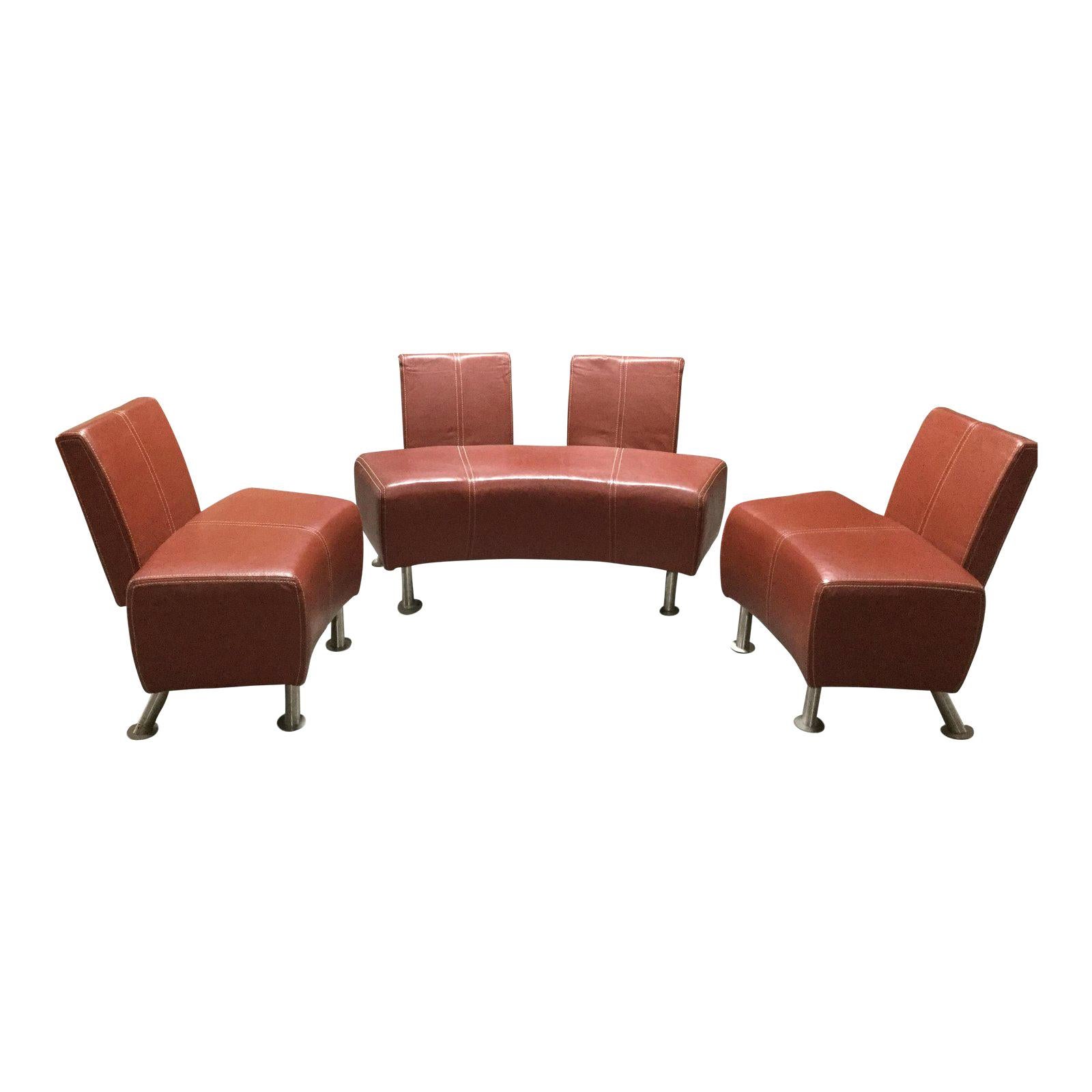 Chic Italian Industrial Leather Salon Set with Two Chairs and Loveseat