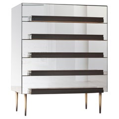 Contemporary Mirrored Dresser with Grey and Silver Molding Handles by Luis Pons