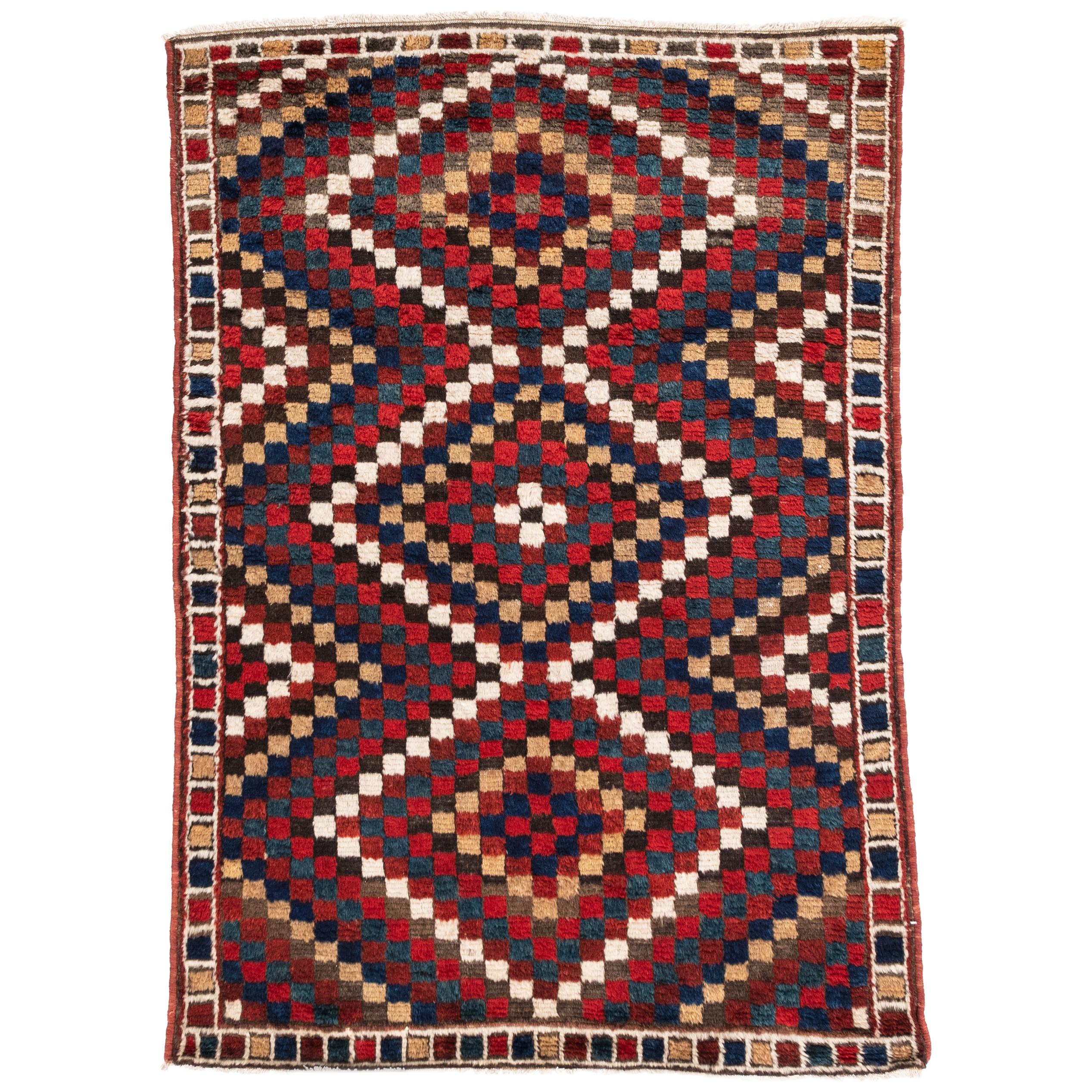 Antique Persian Plush Wool Lori Tribal Rug Geometric Pattern - Mid-Century Style For Sale