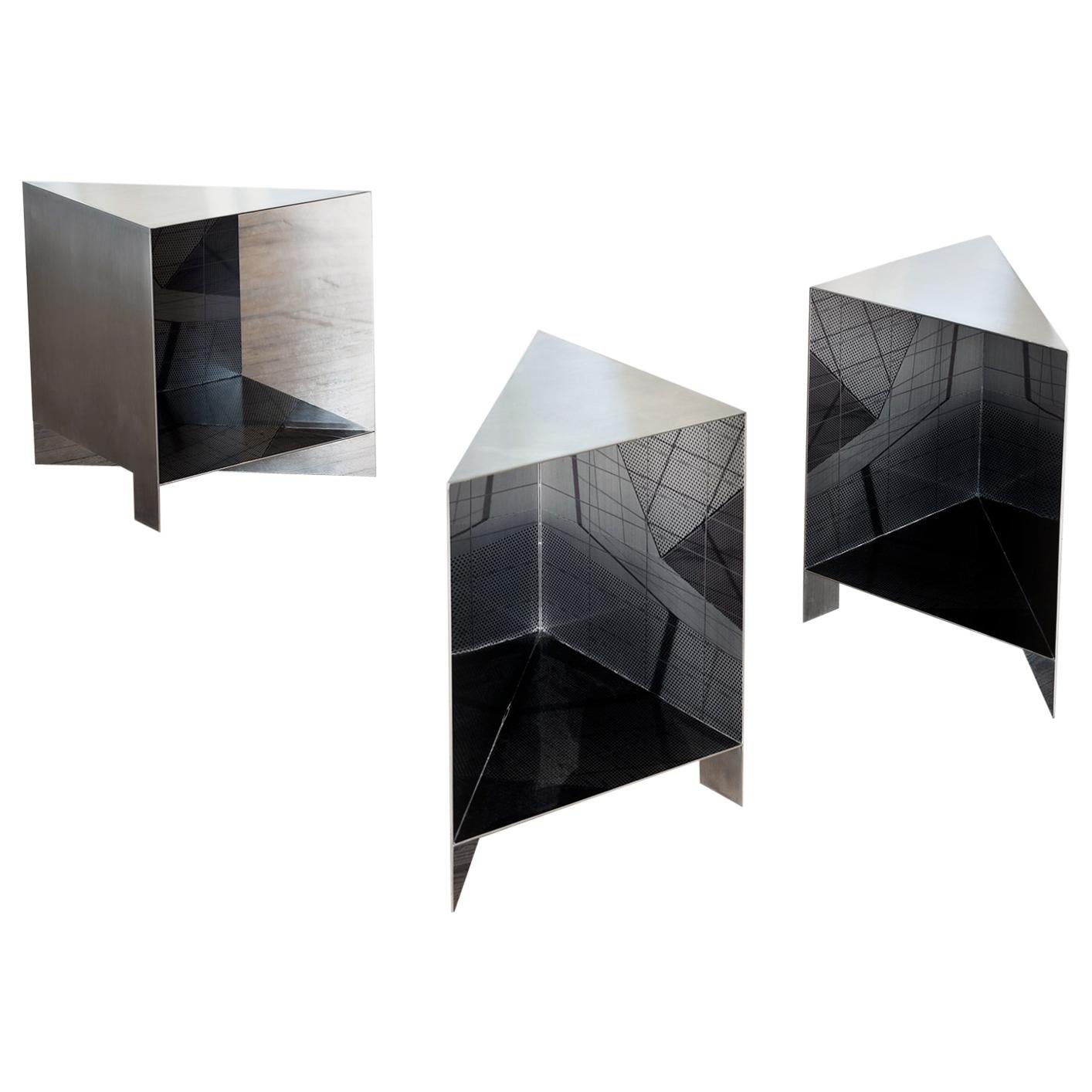 Set of 4 Contemporary Stainless Steal Handcrafted Side Tables by Luis Pons For Sale