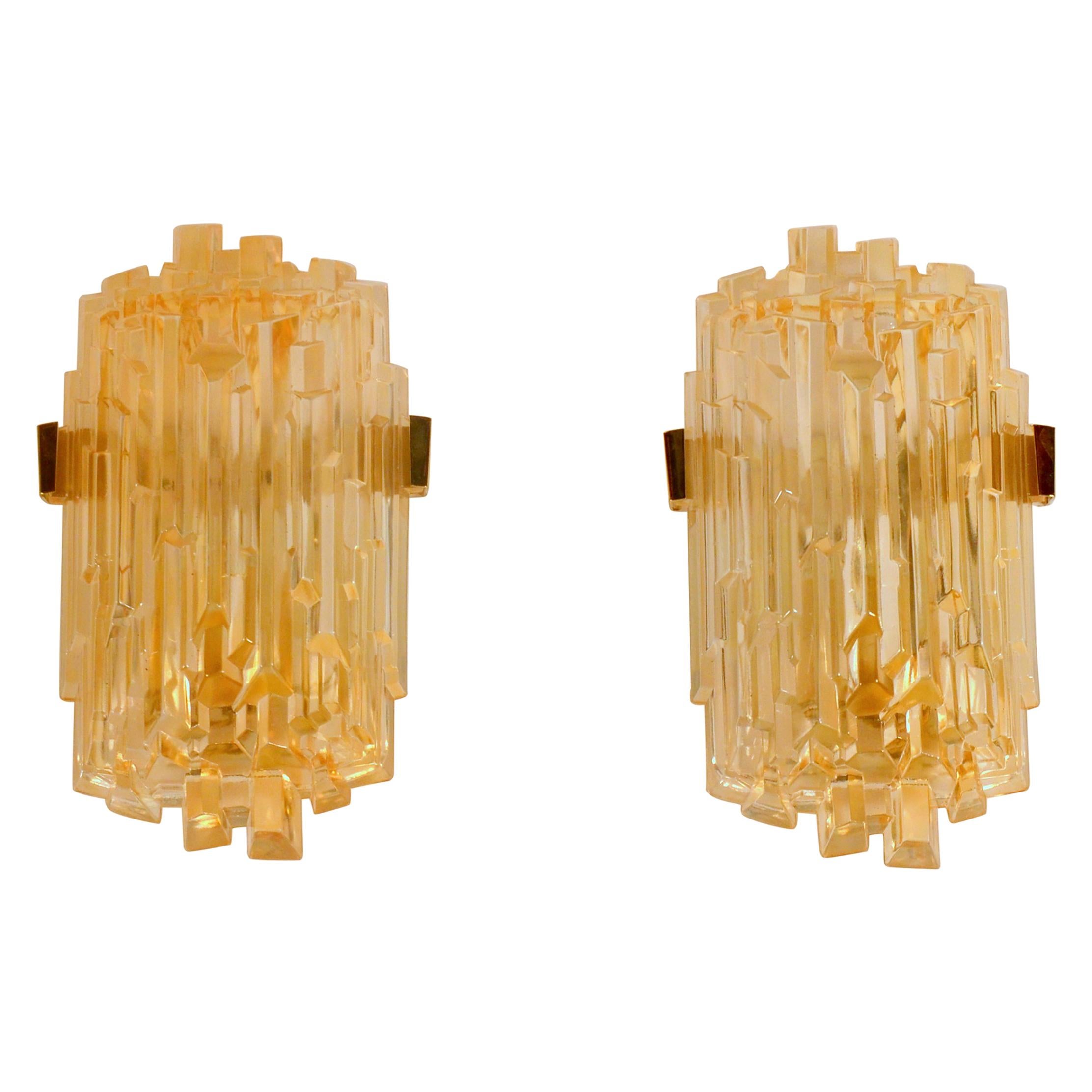 Pair of Chic French 1970s Brutalist Glass Sconces