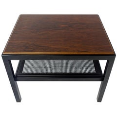 Rosewood Top Black Lacquer Base with Cane Shelf Side Coffee Table