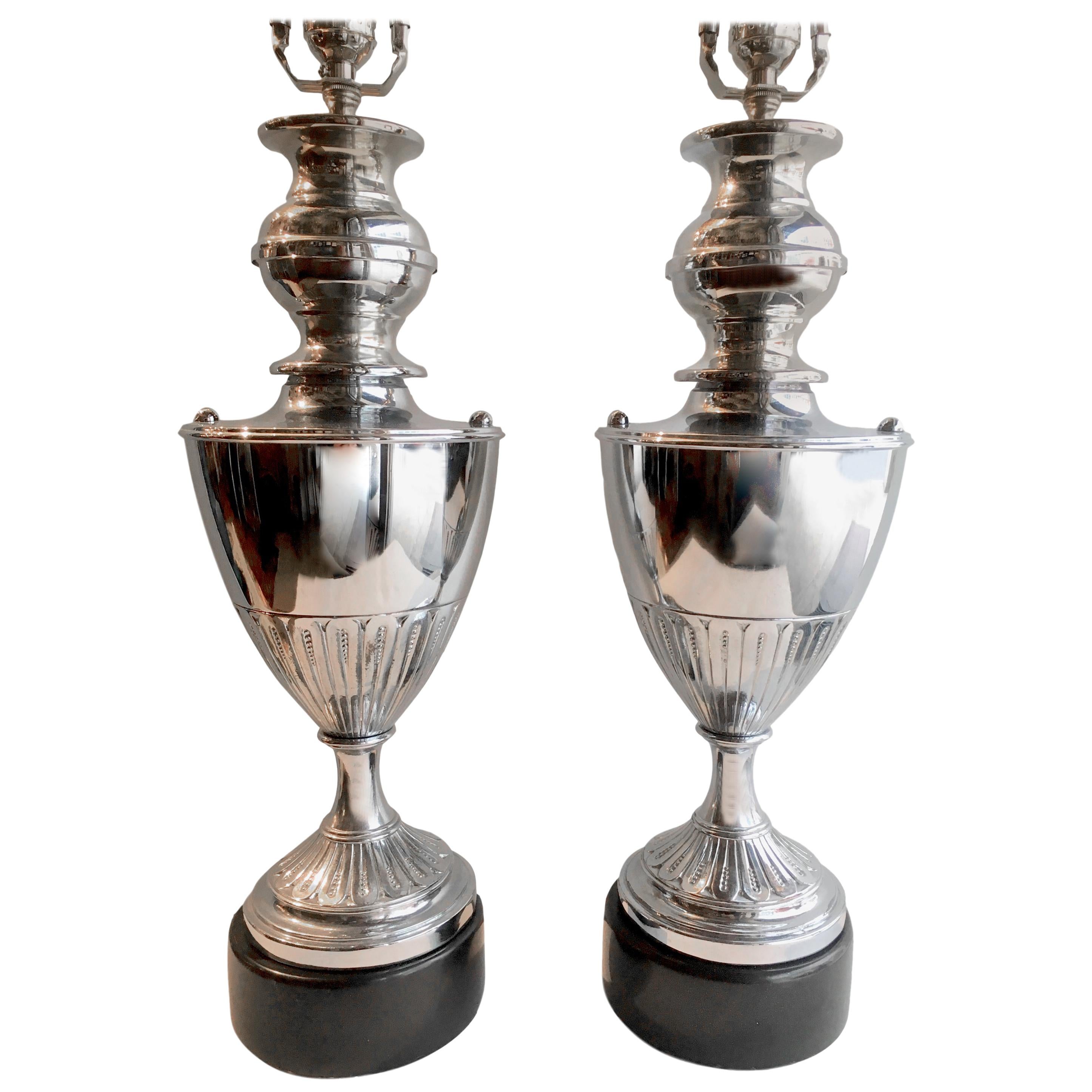 Pair of Nickel-Plated Table Lamps For Sale