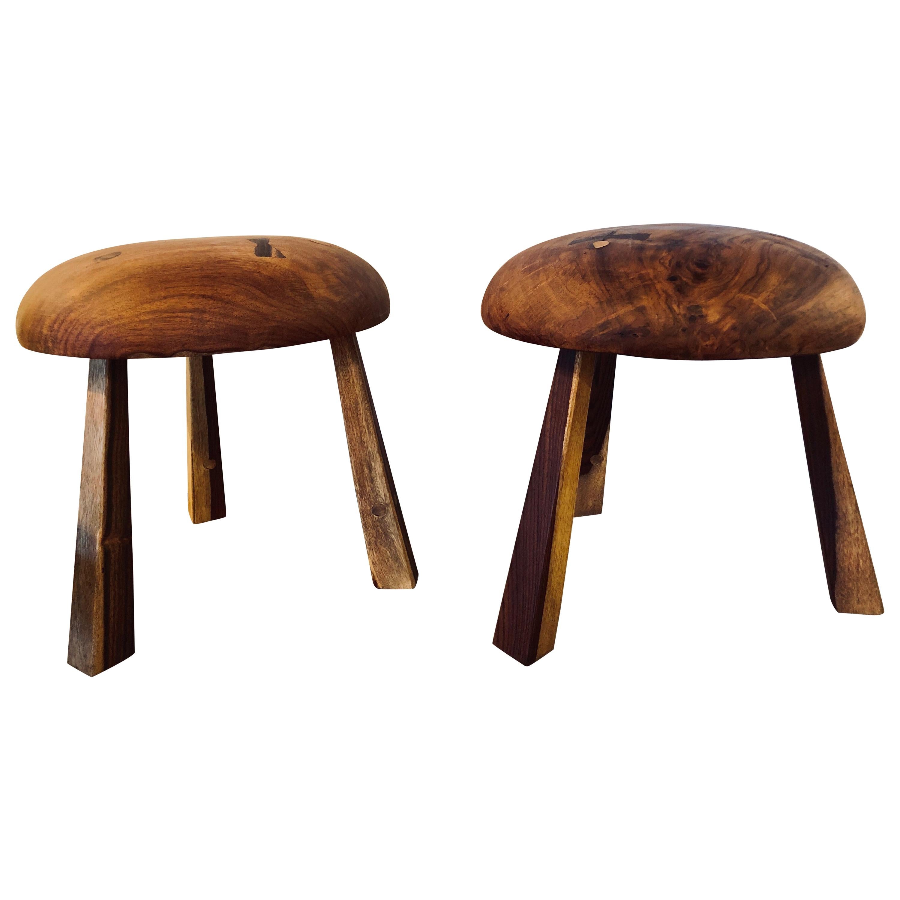 Pair of Small Wood Mushroom Stools in the Manner of Nakashima