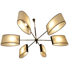 1950s Circular Chandelier With Six Arms Of Light by Maison Lunel