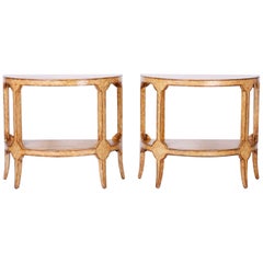 Pair of Midcentury Ostrich Demilune Console Tables