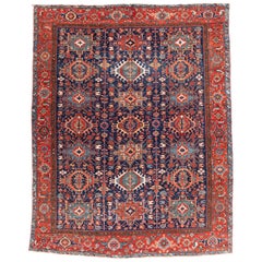 Antique Persian Karadja Rug in Red, Navy, Pink and Green