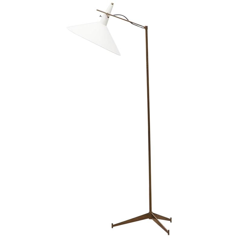 1950s White Lacquered Metal Floor Lamp by Paul McCobb