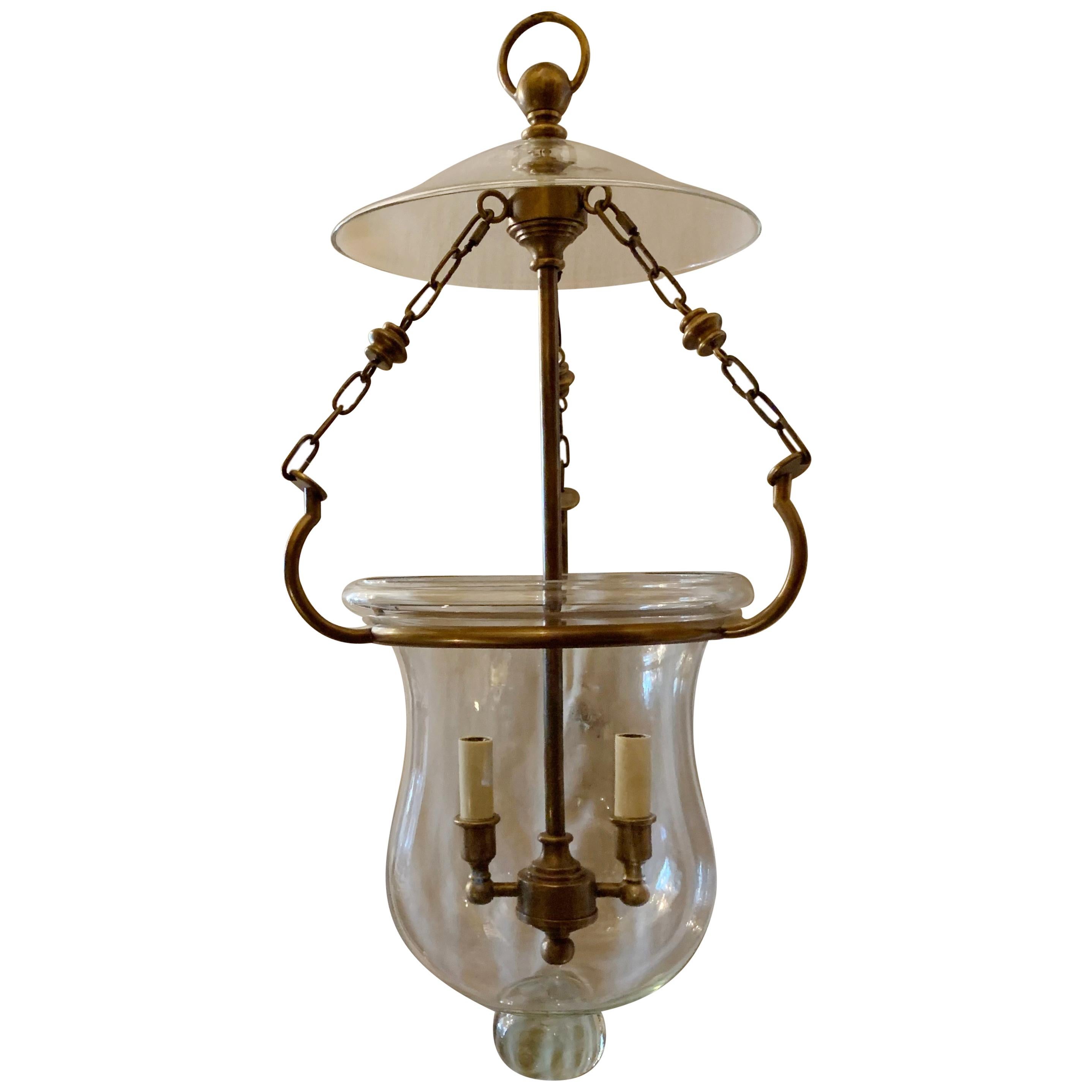 Handsome Blown Glass Bronze Bell Jar Lantern 2-Light Fixture Vaughan England