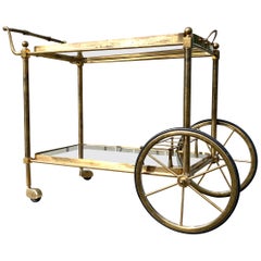 Vintage Brass Glass Bar Cart Serving Table Trolley Maison Baguès Jansen, French, 1950s