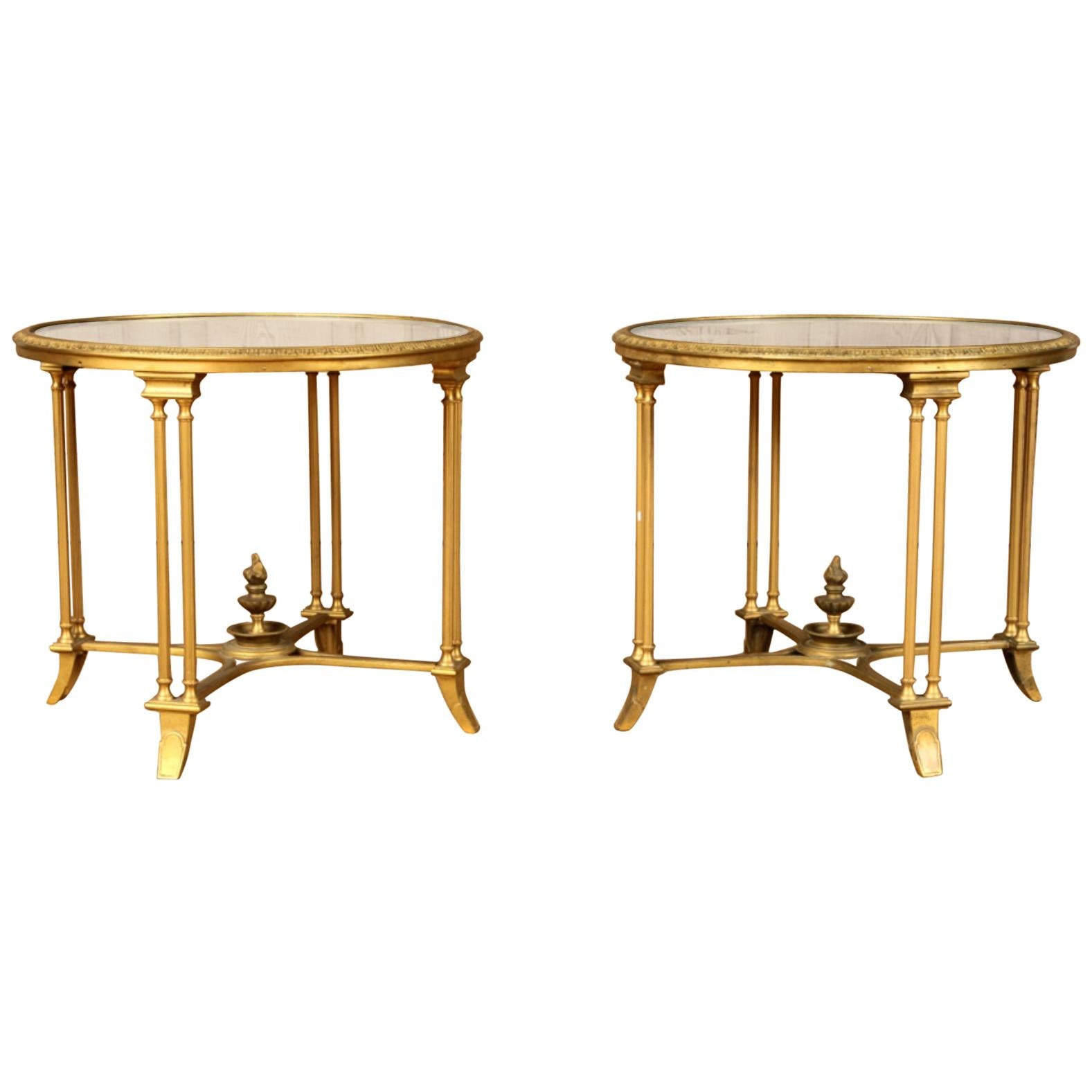 Maison Bagués Attribution, Side Tables, Bronze, Mirrored Glass, France, 1930s