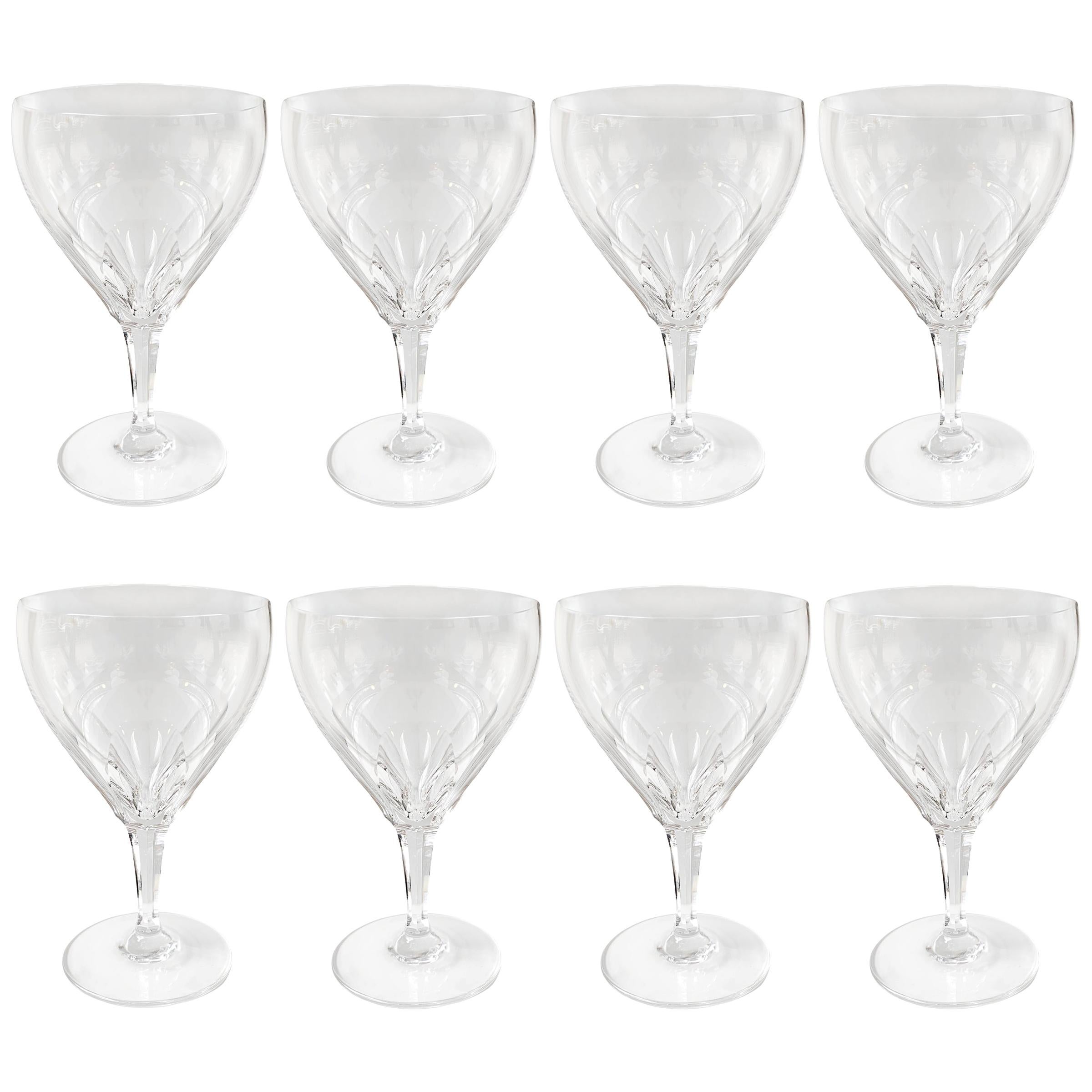 Set of Eight Cut Crystal Wine Goblets by Josair