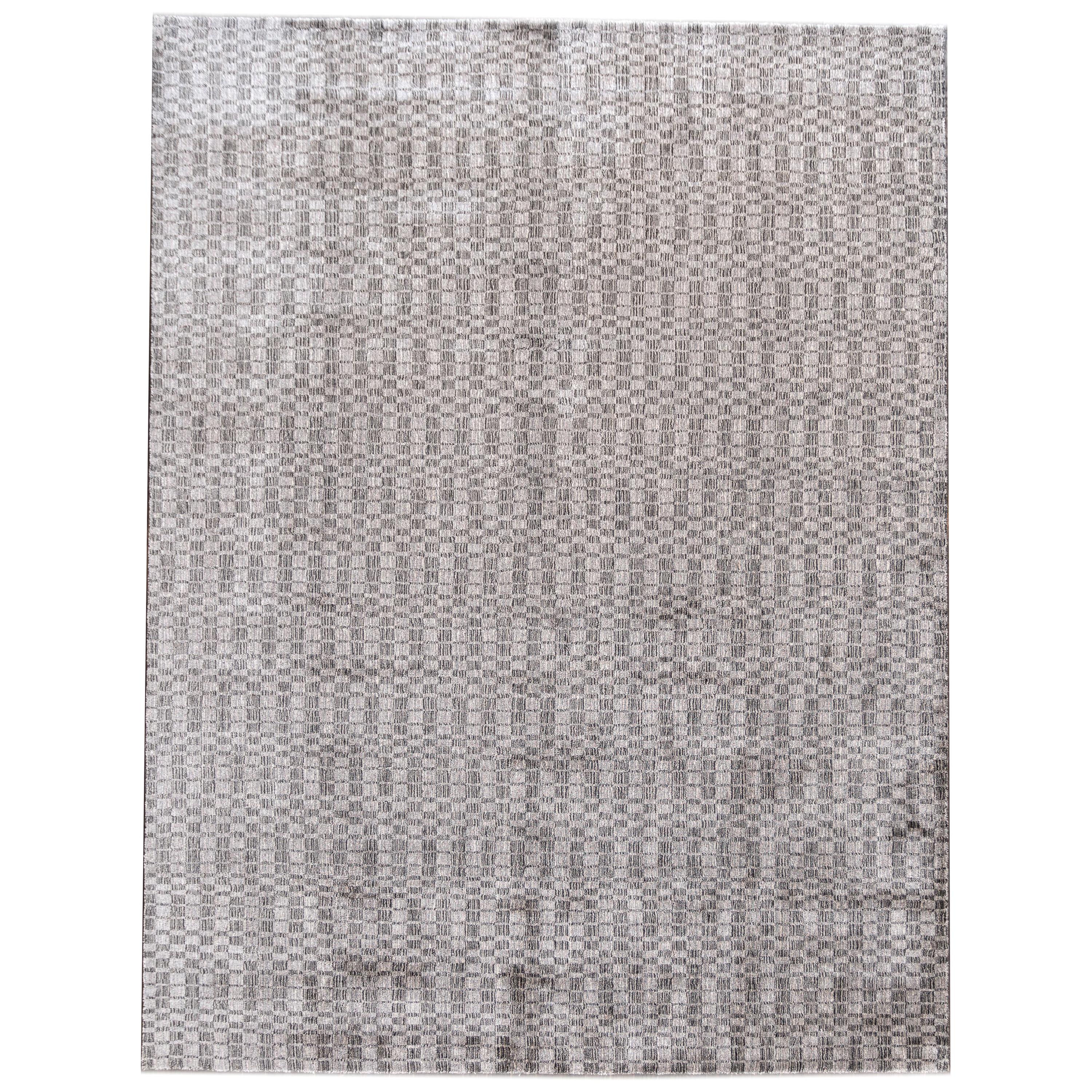 Contemporary Silver Silk Area Rug For Sale