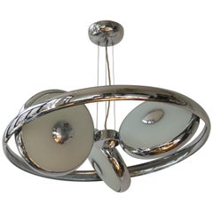 Vintage One off Three Adjustable Italian Glass and Chrome Ufo Chandeliers