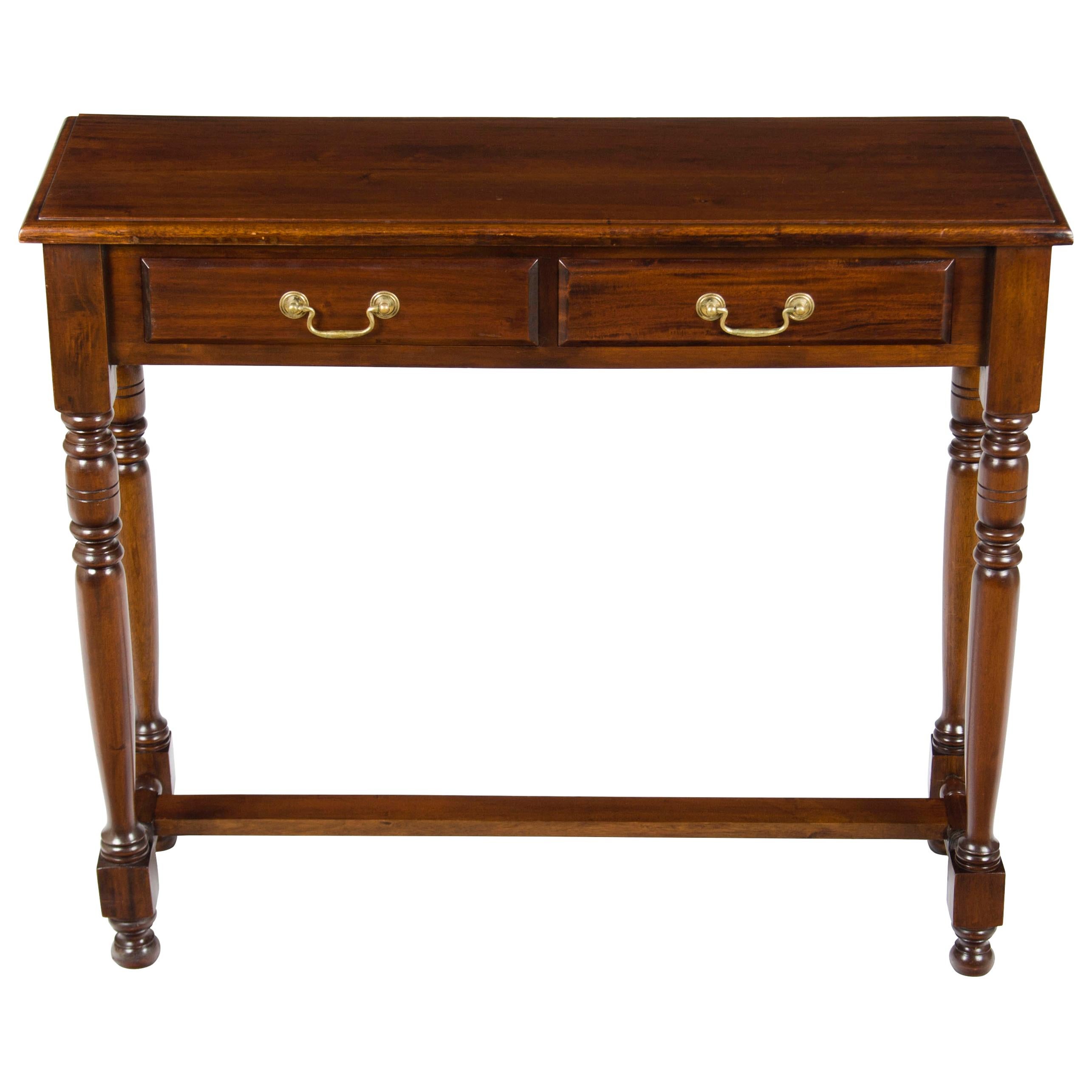 Mahogany Narrow Tall Sofa Console Table with Drawers For Sale