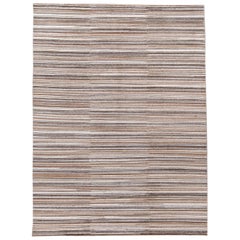 Contemporary Brown Striped Wool and Silk Area Rug