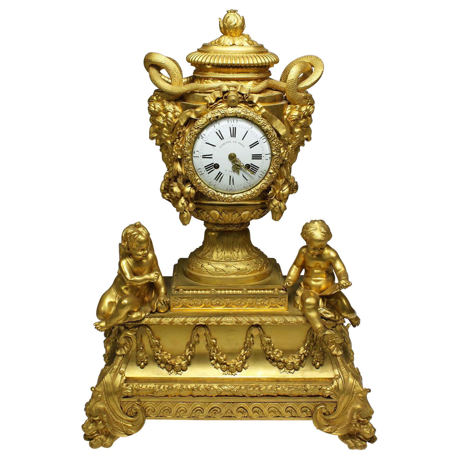 French Louis XVI Style Figural Gilt Bronze Mantel Clock - Étienne Le Noir, Paris