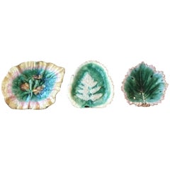 3 English Majolica Begonia Leaves Dish, circa 1890