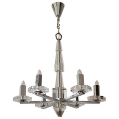 Precious Faceted Crystal Glass Art Deco Chandelier