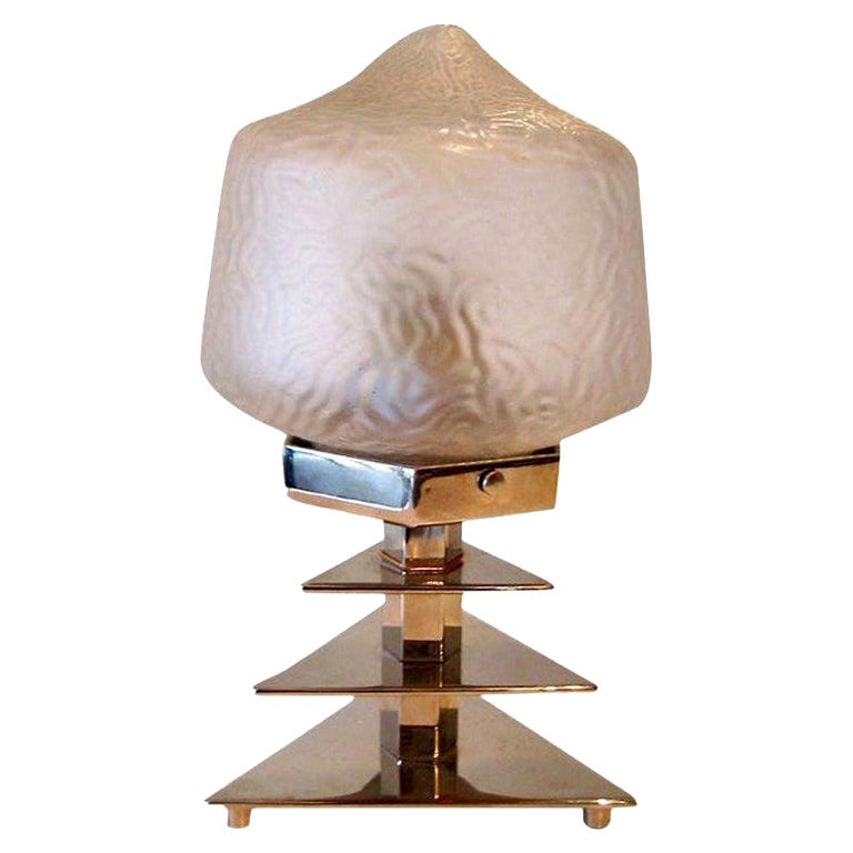 Vintage Art Deco Glass and Chrome Tiered Small Table Lamp French