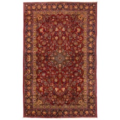 Antique Persian Kazvin Rug w/ Classic Floral Motif with Burgundy Navy Green Wool