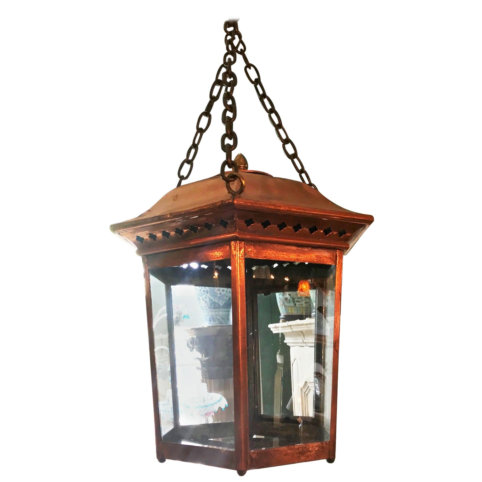 Old Rustic Copper Hanging Ceiling Light Lantern Pendant Antique hand made period