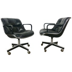 Vintage Pair of Charles Pollock Executive Chairs in Leather for Knoll International