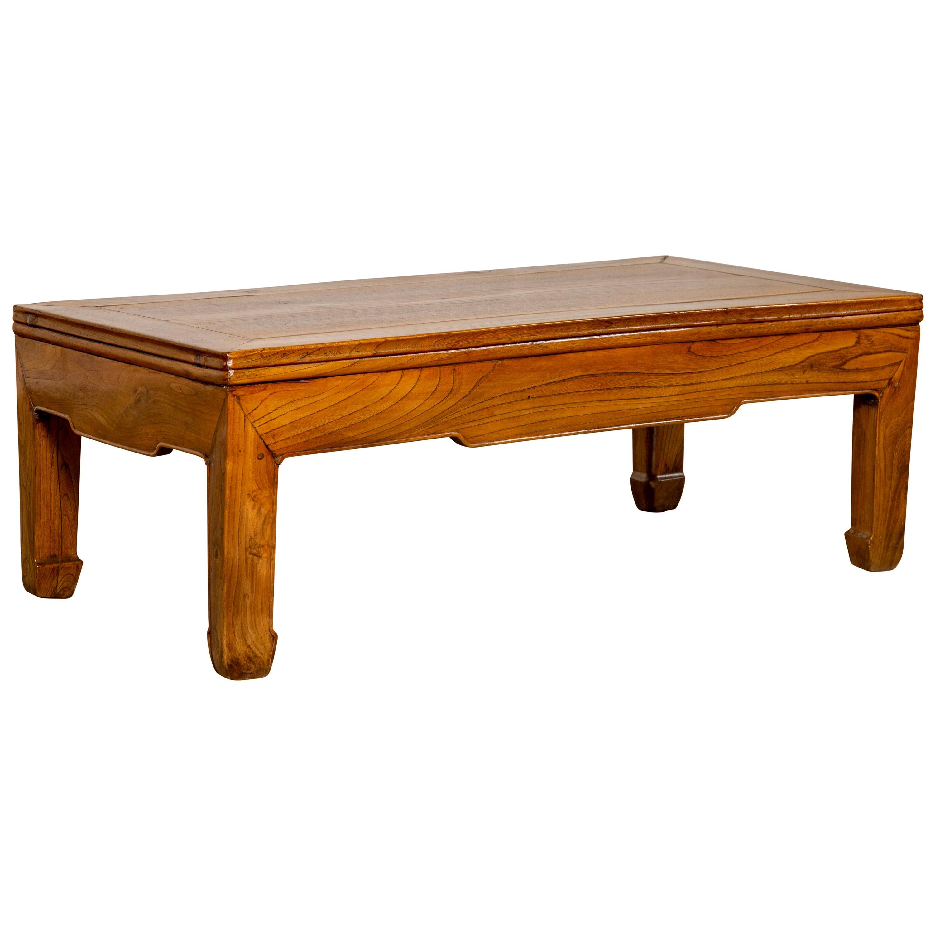 Small Chinese Vintage Natural Wood Coffee Table with Straight Horse