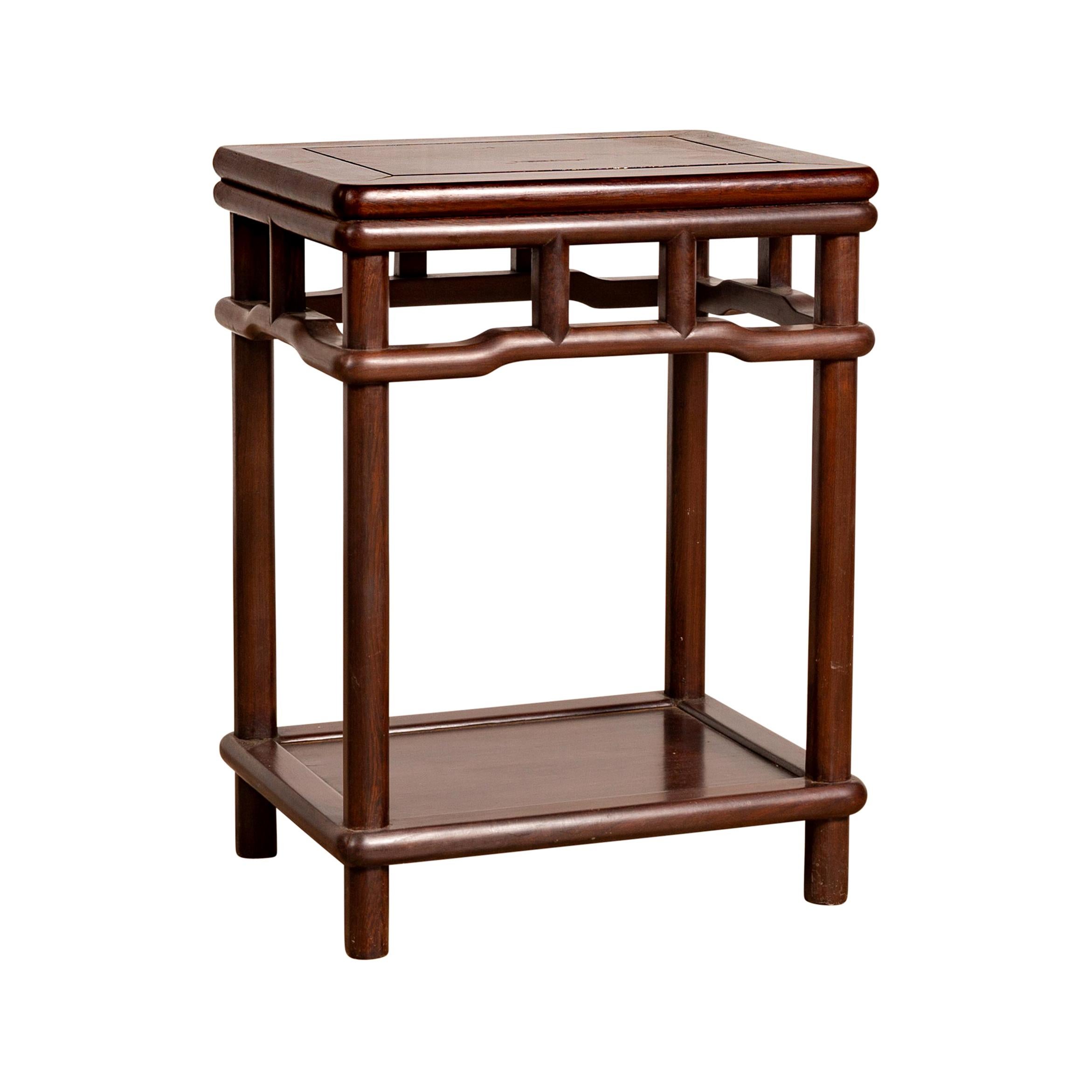Chinese Ming Style Accent Side Table with Dark Wood Patina and Humpback Apron For Sale