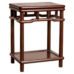 Ming Style Accent Side Table with Dark Wood Patina and Humpback Apron