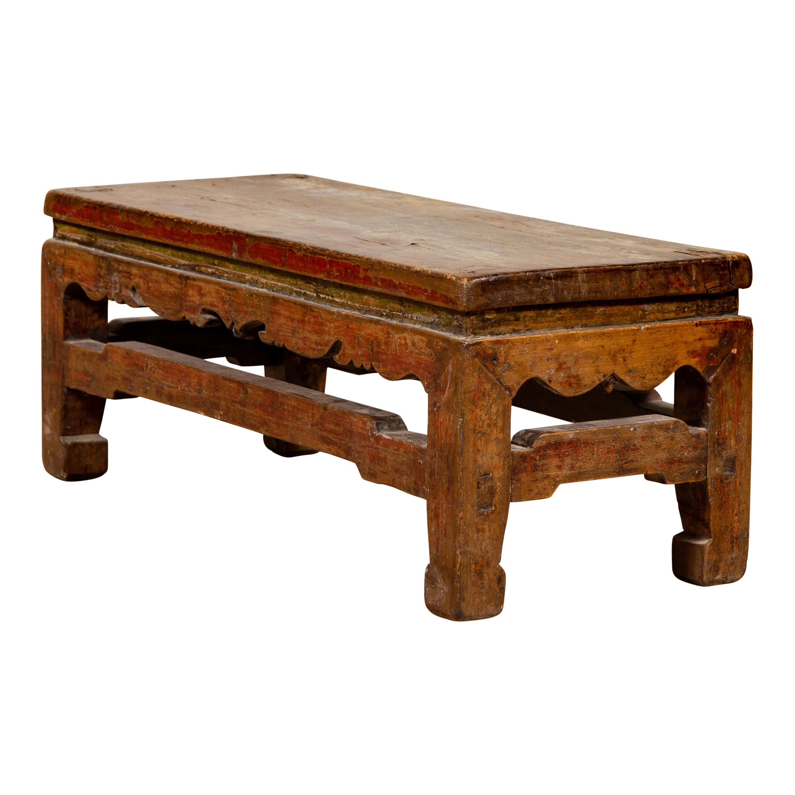 Chinese Primitive Low Prayer Table with Multi-color Underglaze Design circa 1800