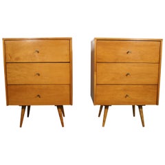 Vintage Midcentury Paul McCobb Triple Drawer #1506 Nightstands Blonde Maple Brass Pulls