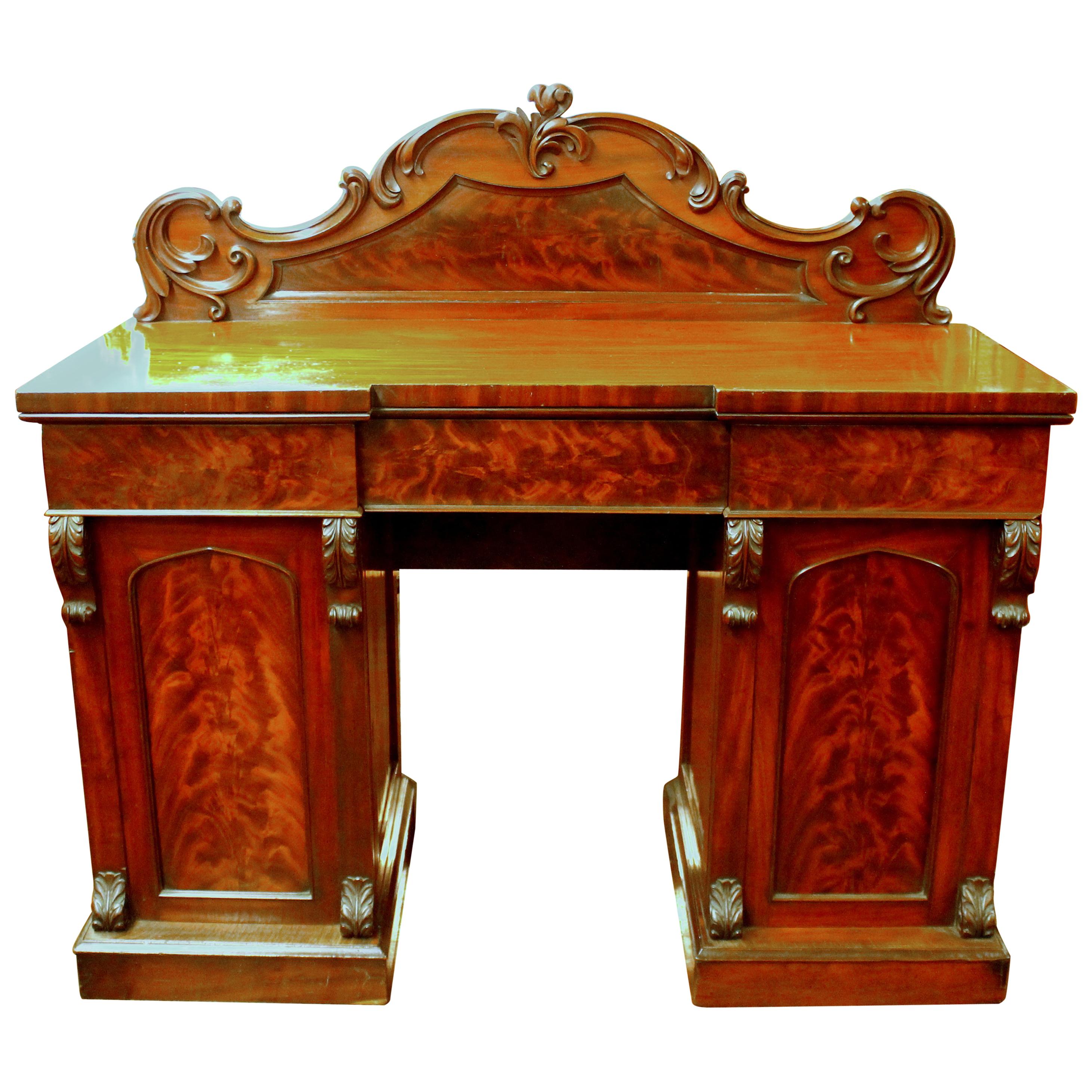 Antique English Book-Matched Flame Mahogany Victorian Sideboard