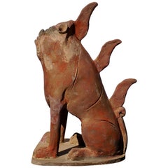 Figurine funéraire Mingqi en terre cuite représentant un esprit gardien:: dynastie Han:: attribuée à