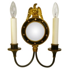 Antique Four American Federal Style Convex Mirror and Eagle Two Light-Sconces